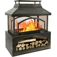 thumbnail image 6 of Large Outdoor Wood Burning Fireplace, house shape Outdoor Log Burner Fire Pit with Log Grate and Poker, 37" x 32" x 18" Large Metal Firepit for Patio Garden Backyard, Black, 6 of 7