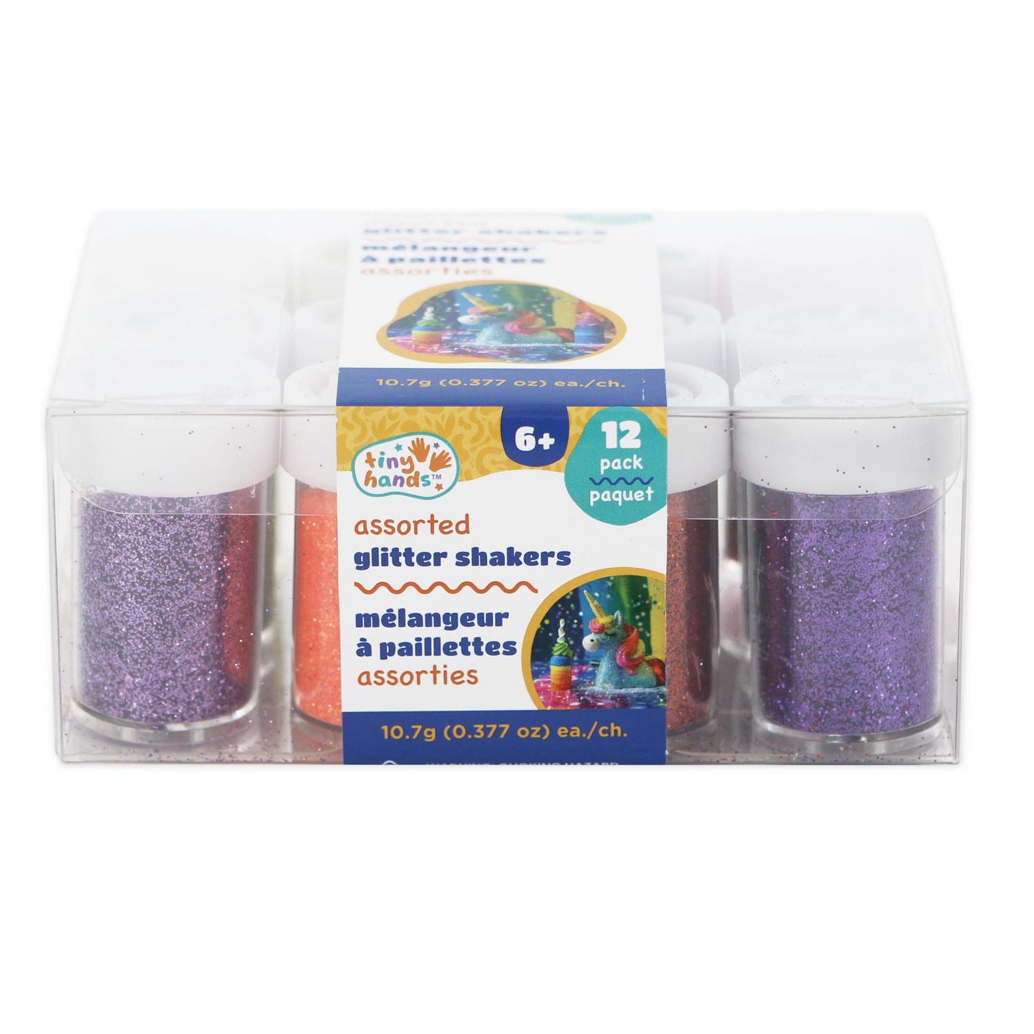 TINY HANDS Mélangeur à paillettes, assorties, paquet de 12, 10,7 g (0,37 oz) chacun, 6 ans et plus, enfants, artisanat GLITTER ASST PK12PCS