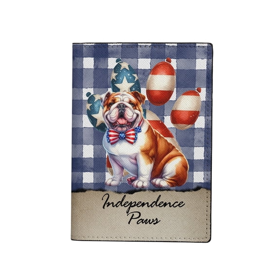 Patriotic Bulldog 4th of July Independence Paws Travel Passport Wallet Dog Lover Gifts Idea PU Leather Passport Holder Cover - 02010