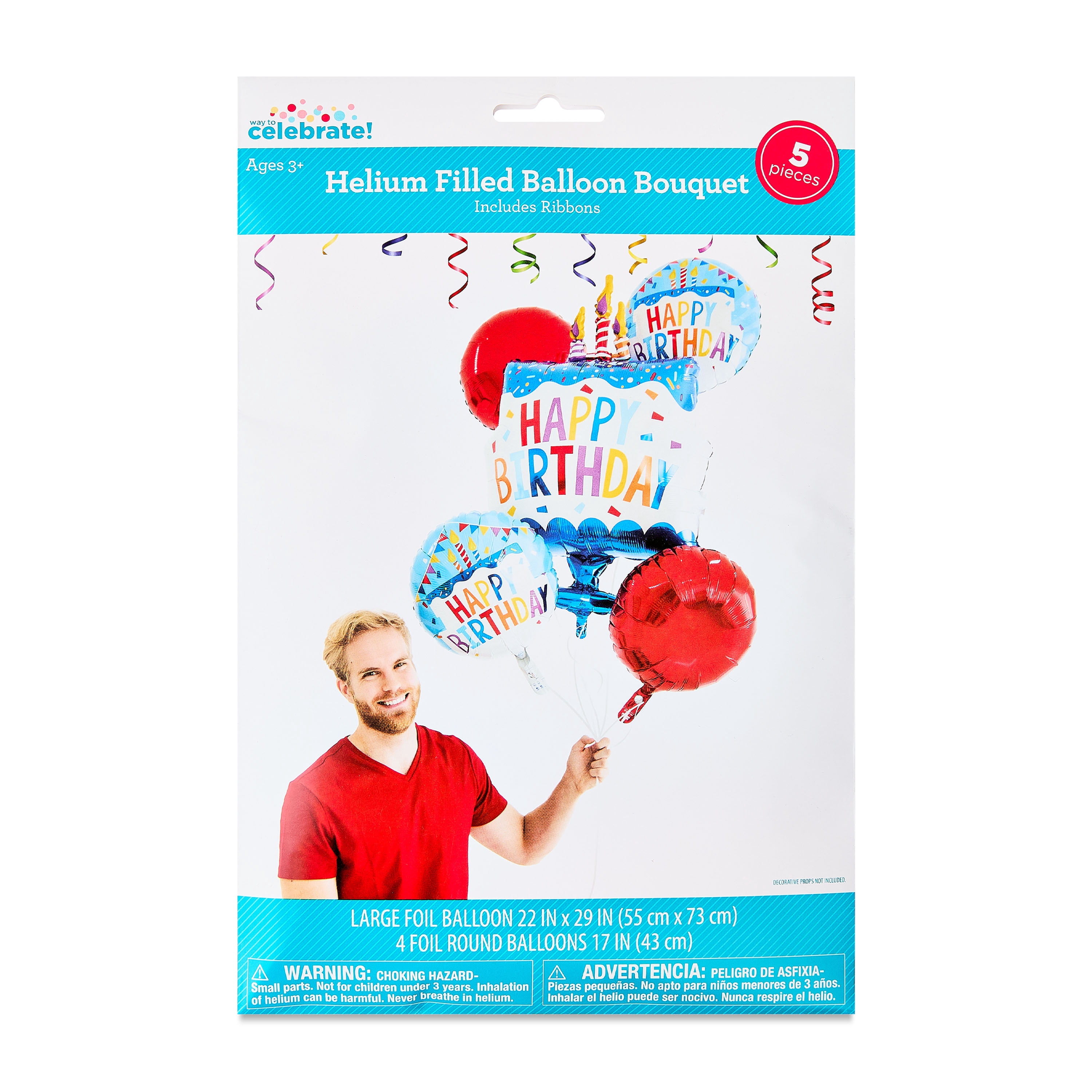 Multicolor Happy Birthday Cake Balloon Bouquet, 5 Pieces, by Way To Celebrate