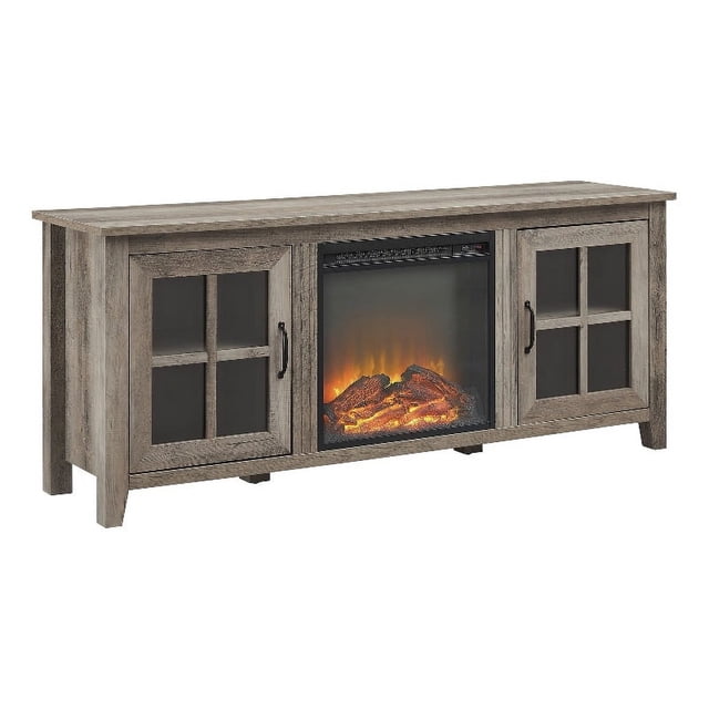 Console de Cheminée de Porte en Bois et Verre de 58 Po - Lavage Gris