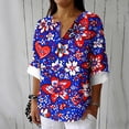 thumbnail image 3 of Womens Patriotic Linen Shirts Long Sleeve Button Down Floral Shirt Tops Loose Holiday July 4th Outfits Blue, 3XL, 3 of 6