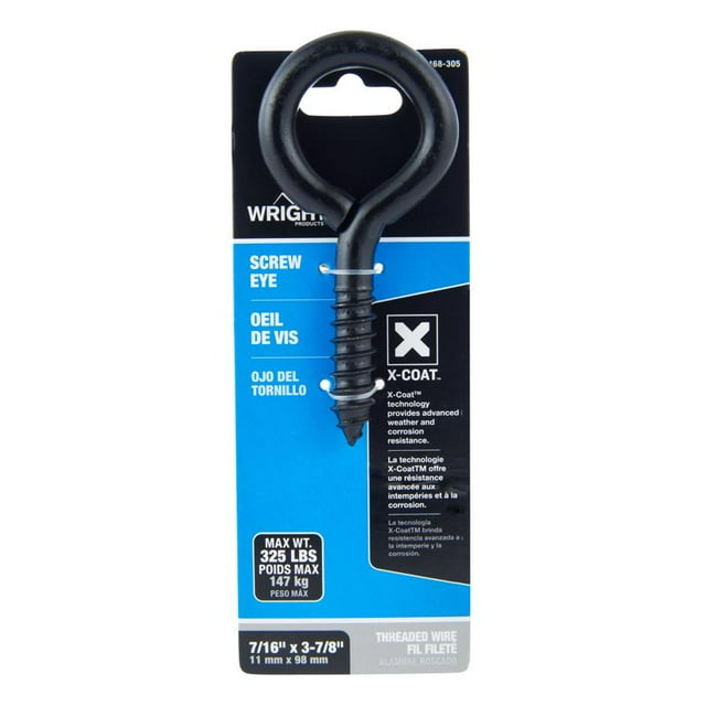 Screw Eye Wright, acero negro, 325 libras, 3,9 cm de profundidad, 1 paquete