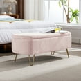 thumbnail image 2 of Faux Fur Storage Bench | Can Be Used as Sleeper Sofa and Footstool | Soft Curves and Pleats Design | Sturdy Metal Hardware Feet, 2 of 6