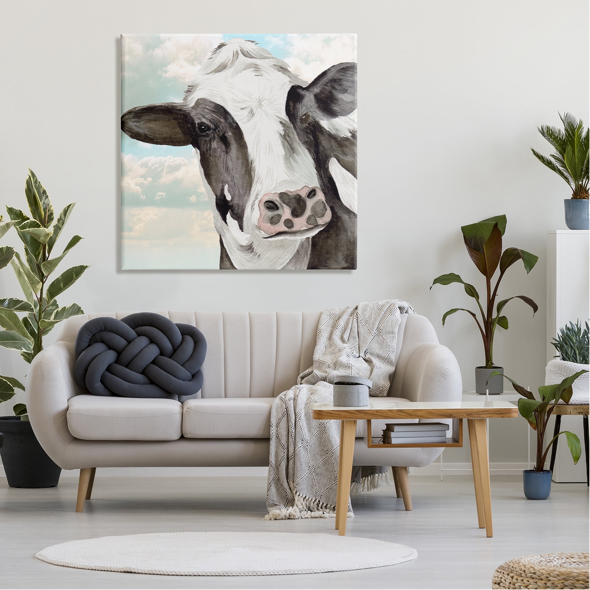 Stupell Industries Country Cow & Clouds Animals & Insects Painting Gallery Wrapped Canvas Print Wall Art, 36 x 36
