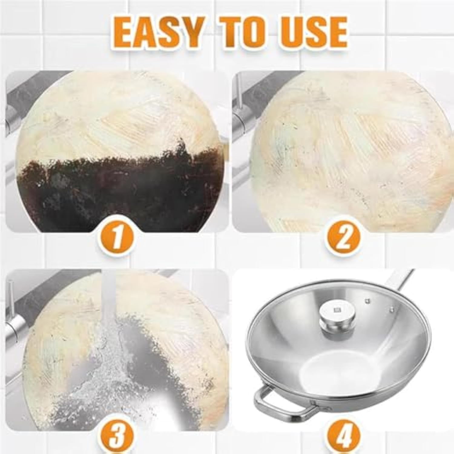 Pâte puissante pour éliminer les résidus brûlés et nettoyer le fond des casseroles et poêles en acier inoxydable. Nettoyant facile à utiliser pour les ustensiles de cuisine brûlés. Détachant multi-usages (3).