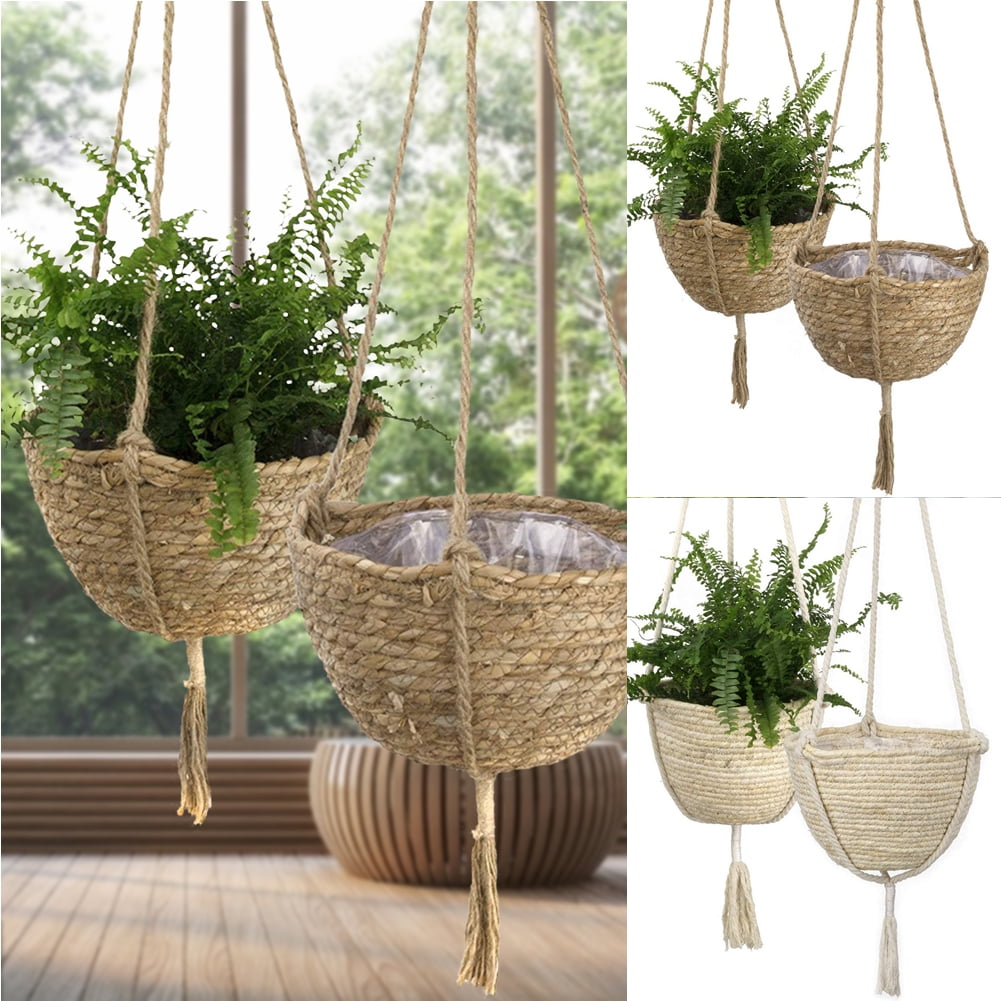 Round Plastic Hanging Basket Flower Pot Garden Plant Chain Planters Decorat /C 