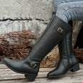 thumbnail image 5 of Women's Knee High Boots Stretchy Fashion Riding Boot Flat Low Chunky Heel Buckle Strap Winter Motorcycle Shoes (Black,40), 5 of 5