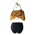 thumbnail image 3 of Faithtur Family Matching Swimsuit, Orange Print Sleeveless Bikini Set Swimming Trunks Bathing Suit, 3 of 5
