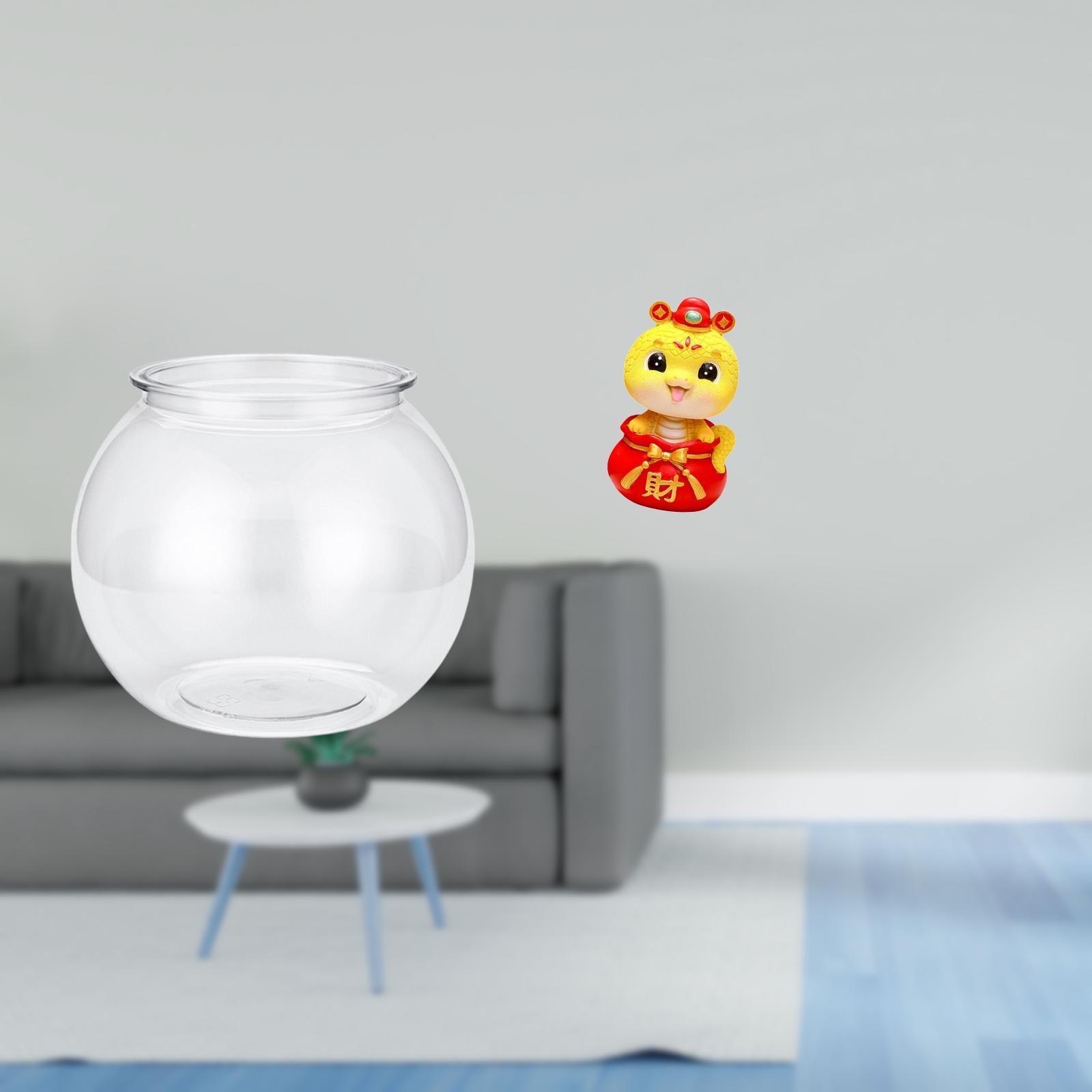 Desktop Aquarium Tank Transparent Small Fish Bowl Vase PP Material with Chinese Snake Statue for Home Office Decor