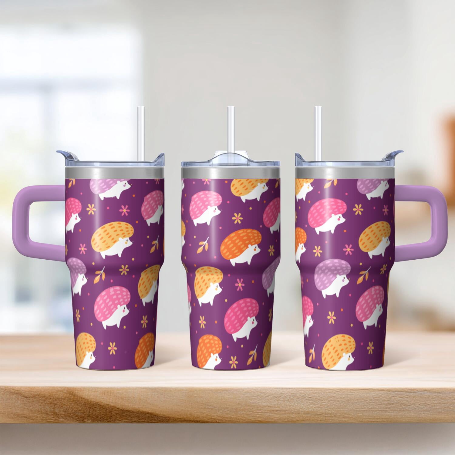 20oz Hedgehog Stainless Steel Tumbler with Handle and Straw Insulated Travel Water Bottle with Lid and Straw Perfect Gift for Birthdays Holidays Anniversaries for Women Men Hedgehog Lovers
