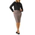thumbnail image 2 of INSPIRE CHIC Women's Tweed Skirt Elegant High Waist Button Decor Knee Length Office Pencil Skirts, 2 of 5