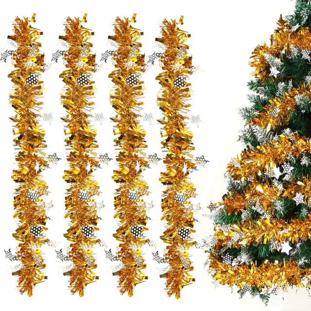 Guirnalda navideña dorada, guirnalda navideña de oropel de 8 m, para decoraciones navideñas de interior y exterior