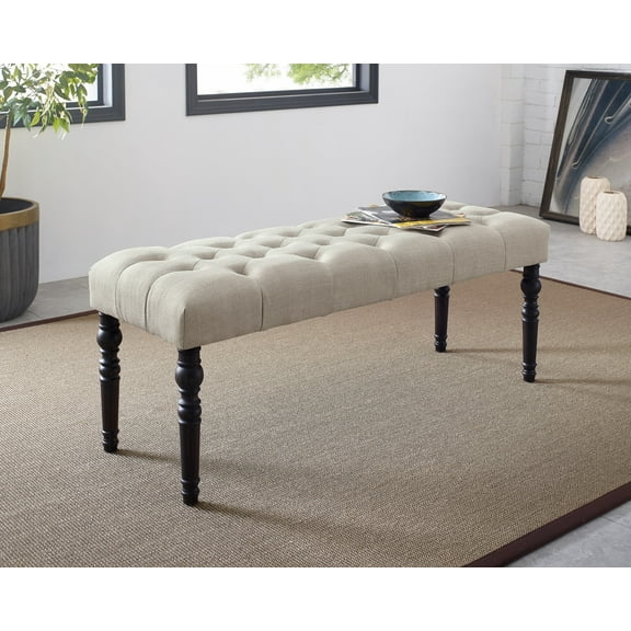 CoSoTower Fabric Tufted Turned Leg Dining Bench, Tan