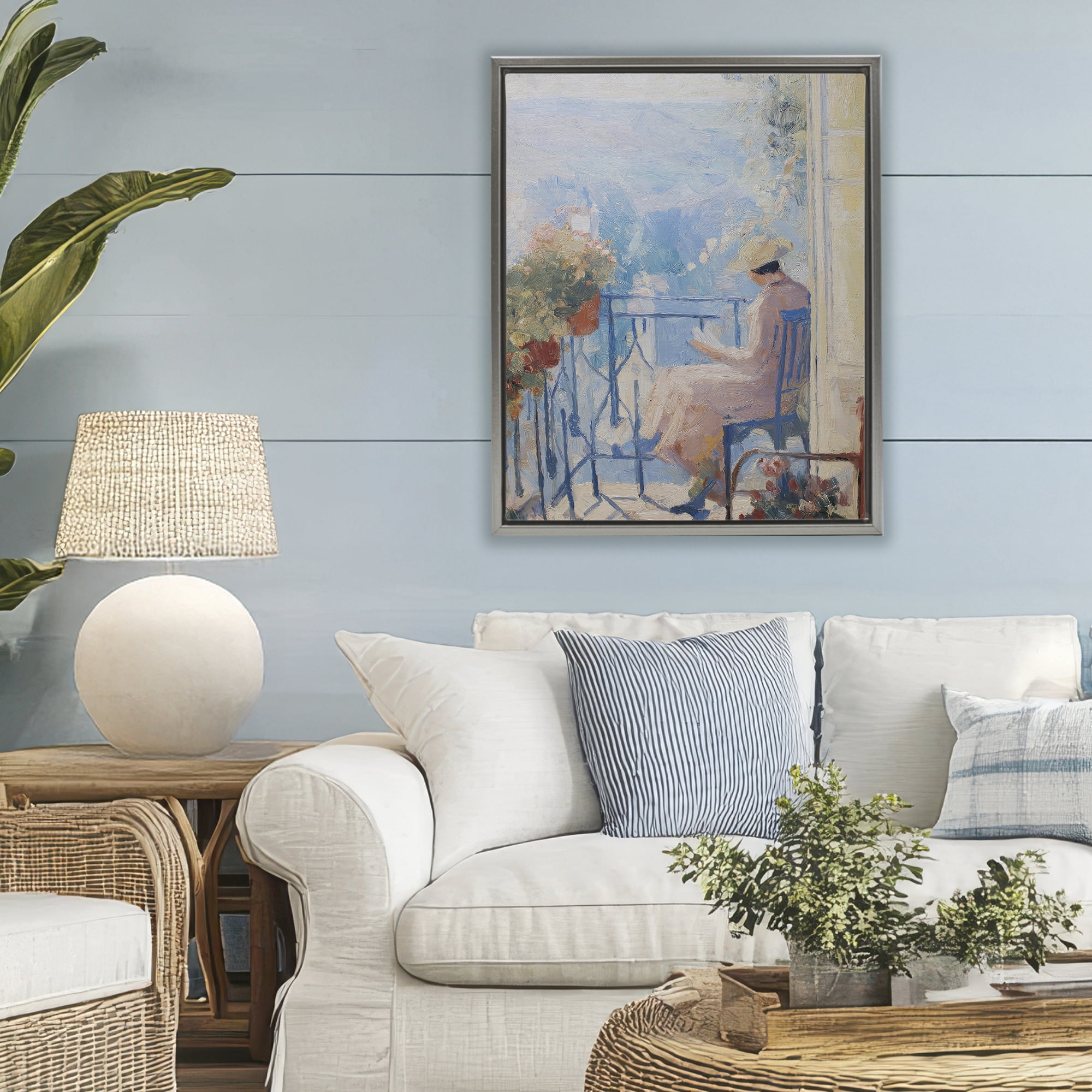 Stupell Industries Reading In The Sun Gray Framed Floater Canvas Wall Art, design by Svetlana Aleynikova