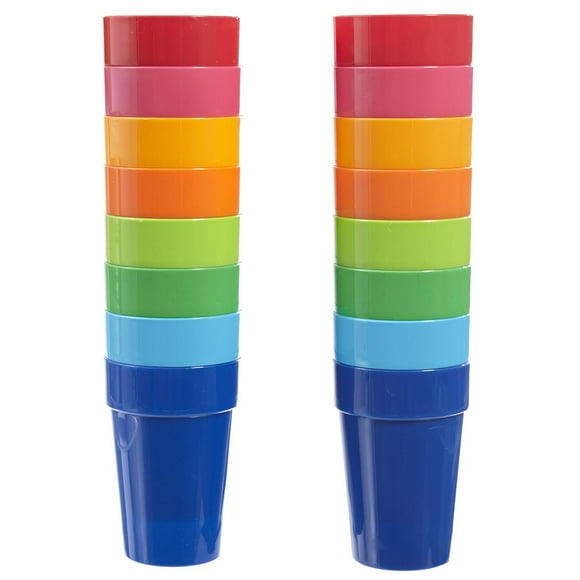 US Acrylic Spectrum Gobelets à Jus Empilables en Plastique Incassables de 10 Onces en 8 Couleurs Assorties / Ensemble de 16 Gobelets pour Enfants / Réutilisables Sans BPA Fabriqués aux É.-U. avec Support Supérieur, Va au Lave-Vaisselle