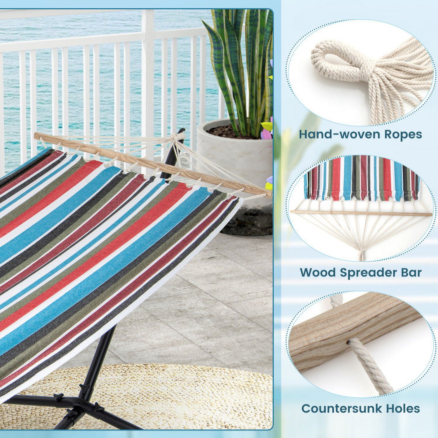 Aimee Lii Hammock with Stand and Carrying Case, Comfy Outdoor Chair, Multicolor