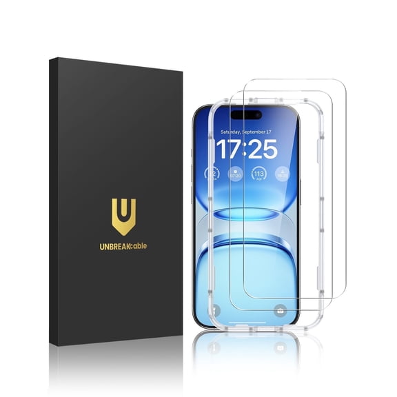 UNBREAKcable iPhone 17 Pro Screen Protector 2 Pack, Tempered Glass, 9H Anti-Scratch, Bubble-Free Install with Alignment Frame, HD Clear, Case Friendly
