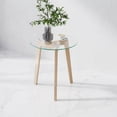 thumbnail image 3 of Furnibear Round End Table, Tempered Glass Top, Solid Rubber Wood Base, Sturdy Frame, Scratch-Resistant, Modern Circle Side Table for Living Room, Bedroom, Office, Scandinavian & Mid-Century Decor., 3 of 10