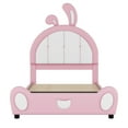 thumbnail image 5 of EUROCO Upholstered Twin Platform Bed, Cartoon Bunny Bed for Toddler Kids Teens, No Box Spring Needed, Pink, 5 of 12