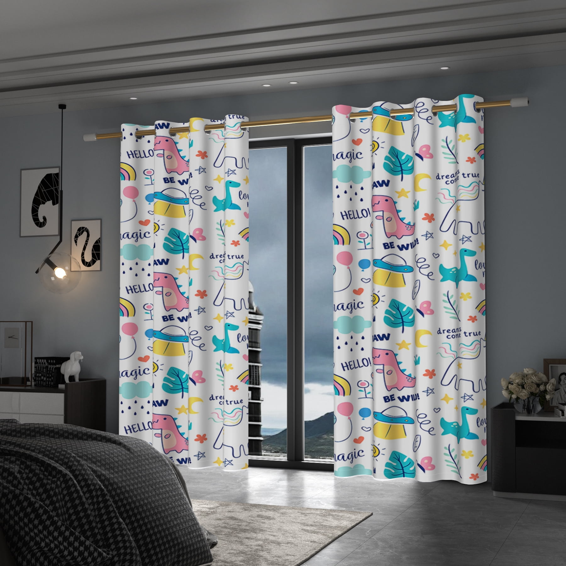 Lfeey Blackout Cartoon Curtains for Boy and Girl Rooms, Wild Dinosaur Print, 42x84 inch, 2 Panels