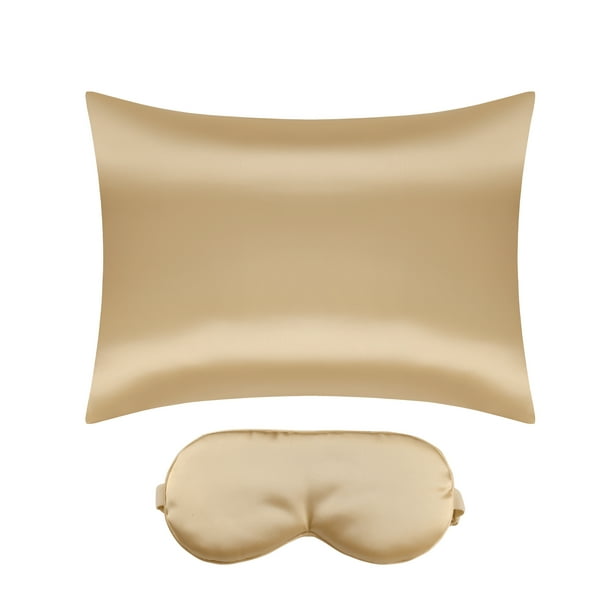 Funda de almohada de satén REGALWOVEN con cremallera oculta y máscara de sueño Reina dorada