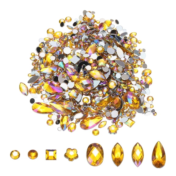 1000Pcs AB Colorful Crystal Rhinestones, Gems Rhinestones Flatback Acrylic Gemstone Jewel for DIY (Golden Yellow AB)