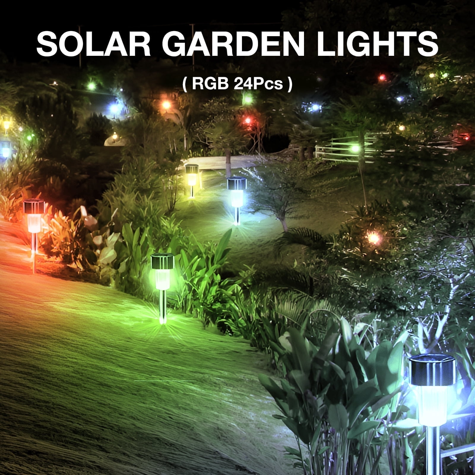 BLITZWILL Solar Lights Outdoor, 24Pack LED Waterproof Pathway Lights for Garden, Landscape, Path, Yard, Patio, RGB