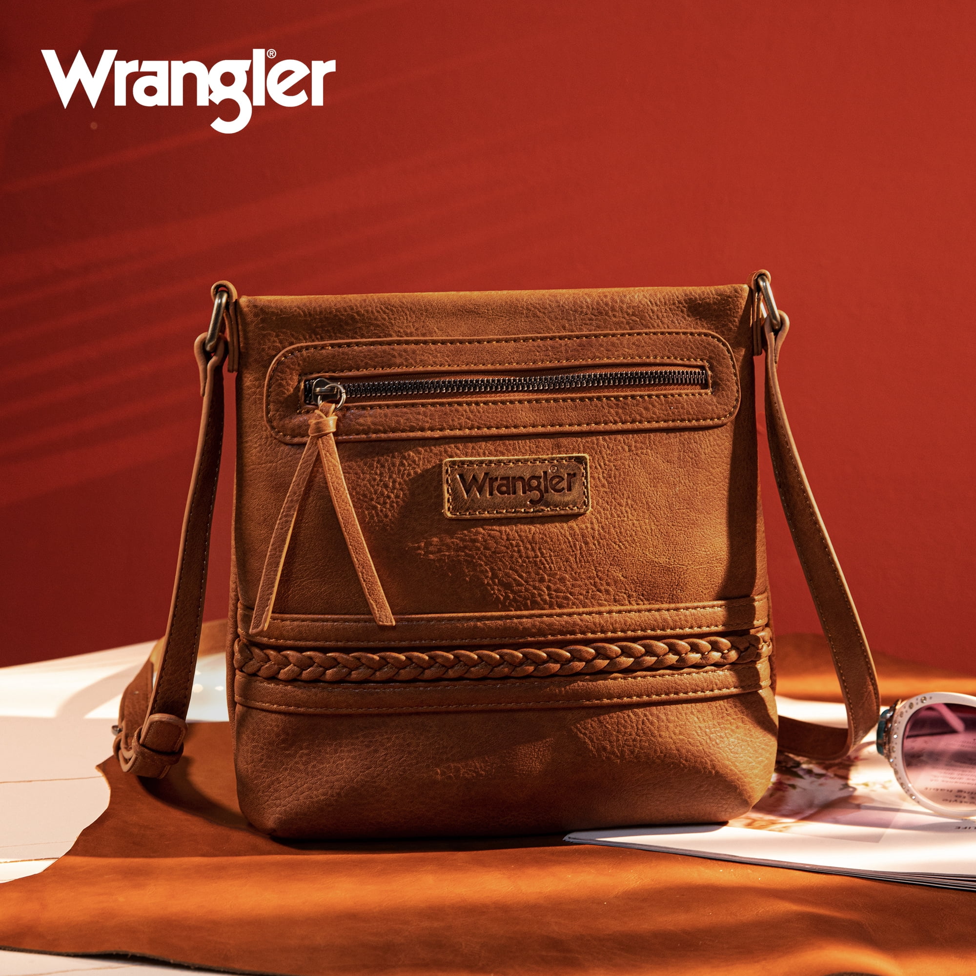 Wrangler Crossbody Bags for Women Western Hand Woven Satchel Purse, Brown