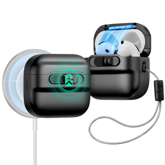 ESR Protective Case with Lanyard Compatible with AirPods 4 (2024, USB-C), Magnetic Lid Lock & Drop Protection, Pulse Series, Black