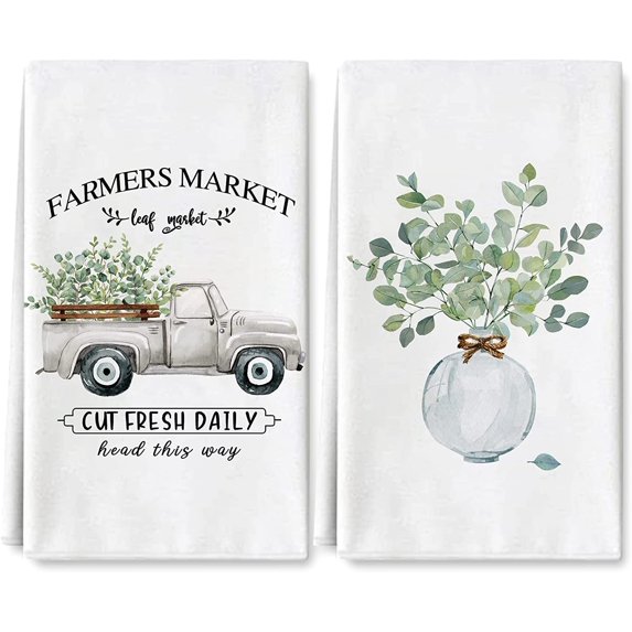 JOOCAR Kitchen Towels, Spring Greenery in a Round Vase Gray Truckload of Eucalyptus Leaves Farmer's Market 16x27.5 Inch Kitchen Towels for Kitchen Decor Housewarming Gift Towels Set of 2