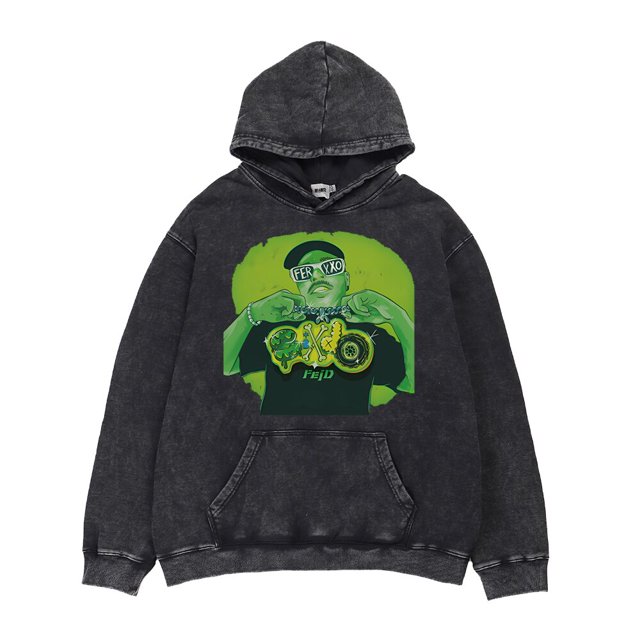 Ferxxo-Sudadera con capucha lavada con estampado de rapero Feid Merch, suéter Vintage informal de gran tamaño, Tops Retro, ropa de calle de Hip Hop, abrigo