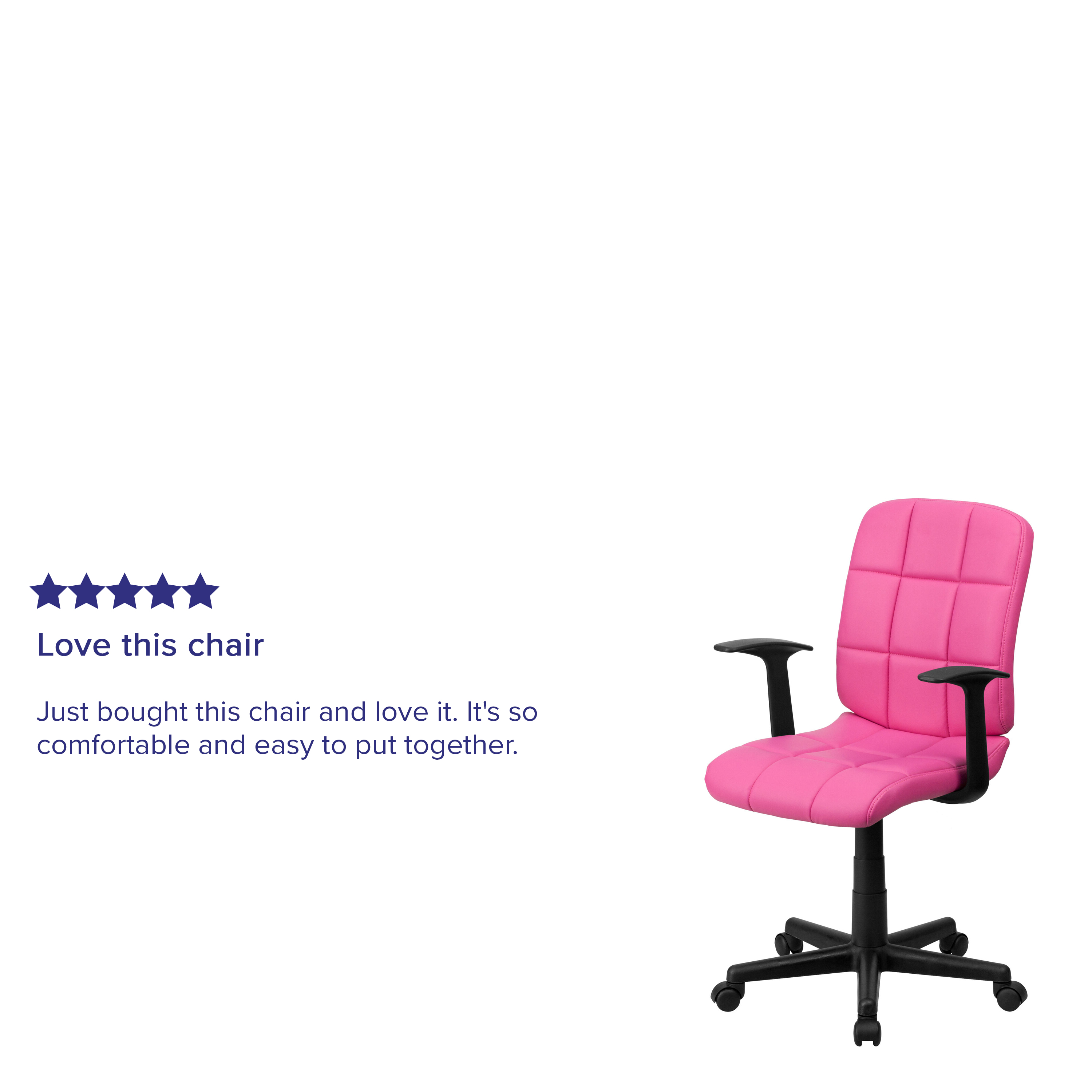 Flash Furniture Mid-Back Pink Quilted Vinyl Swivel Task Office Chair with Arms - image 5 of 13