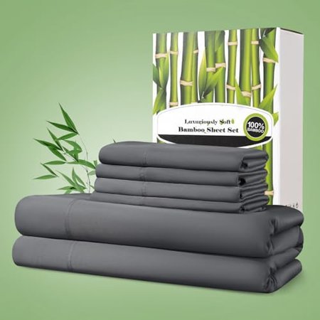 100% Viscose Derived from Bamboo_ Sheets Set, Ultra Breathable Cooling Bed Sheets, 5-Star Hotel Quality Sheets, 16 Inch Deep Pocket - 6 Piece (Dark Grey, King)