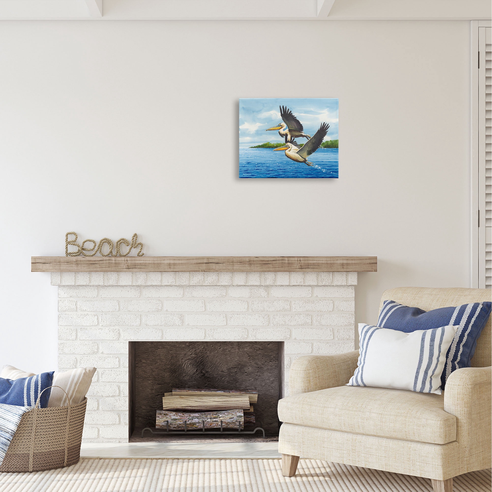 Stupell Industries Splashing Pelicans Flying Animals & Insects Painting Gallery Wrapped Canvas Print Wall Art, 20 x 16