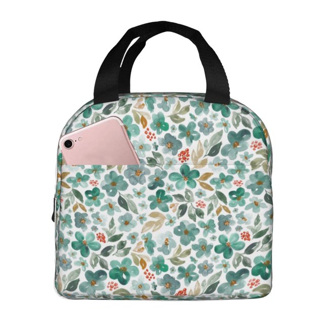 Disketp Floral In Teal Bolsa Térmica para Almuerzo para Hombre y Mujer, Ideal para Trabajo, Senderismo y Picnic