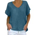 thumbnail image 1 of Baberdicy 2025 Hauts pour Femmes - Tunique Décontractée à Manches Courtes Col en V Bleu Foncé TG, 1 of 3