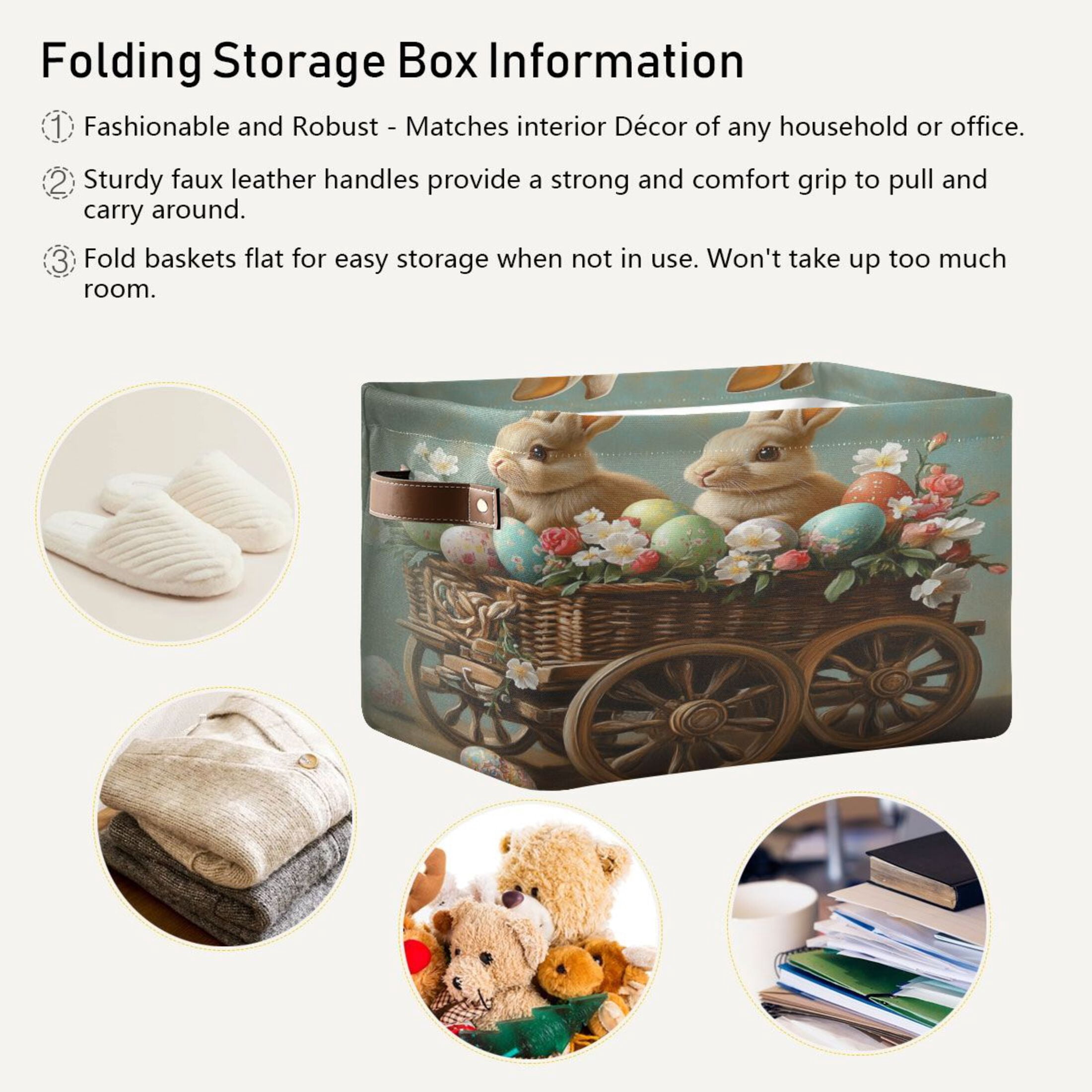 Square Storage Basket 14.2*10.2*8.3 Inch One Sizex2 Shelf Basket Open Home Storage Bins Bedroom Storage Basket Closet Storage Stylish Decor Easter Wagon Bunny