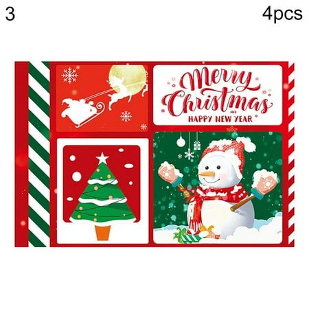 

Wanwan 4Pcs Rectangular Bowl Pad Collapsible Cartoon PVC Anti-Slid Xmas Printed Placemat for Dining