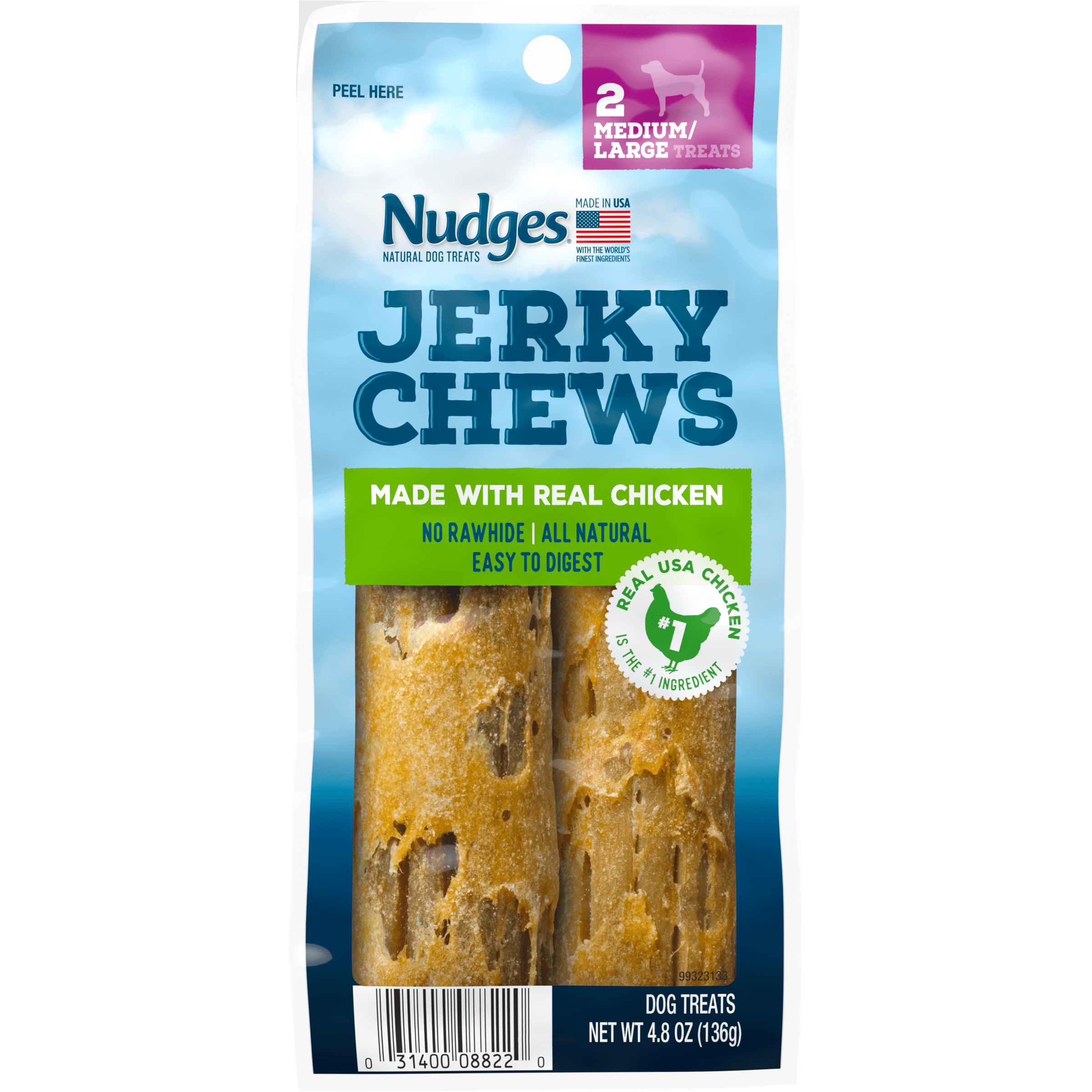 Nudges Jerky Chews Dog Treats with Real Chicken for Medium/Large Dogs