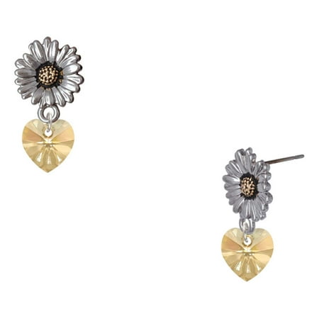 Delight Jewelry Gold-tone Crystal Heart – Two-tone Daisy Flower Post Earrings Delight Jewelry Gold-tone Crystal Heart – Two-tone Daisy Flower Post Earrings