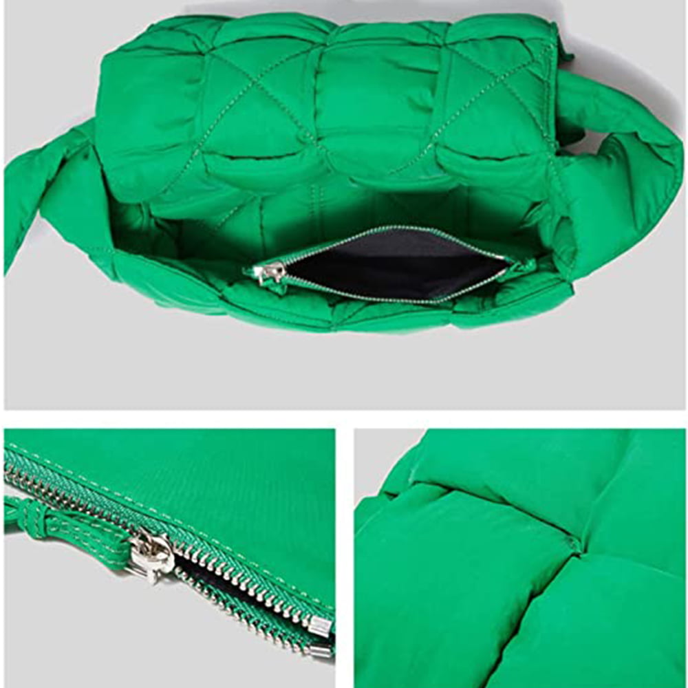 Large Shoulder Bag Green Beige Padded Handbag Purse Winter Down