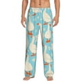 thumbnail image 2 of Goofa White Geese and Flower Printed Soft Pajama Pants for Men, Wide Leg Comfy Casual Lounge Yoga Pants-Medium, 2 of 9