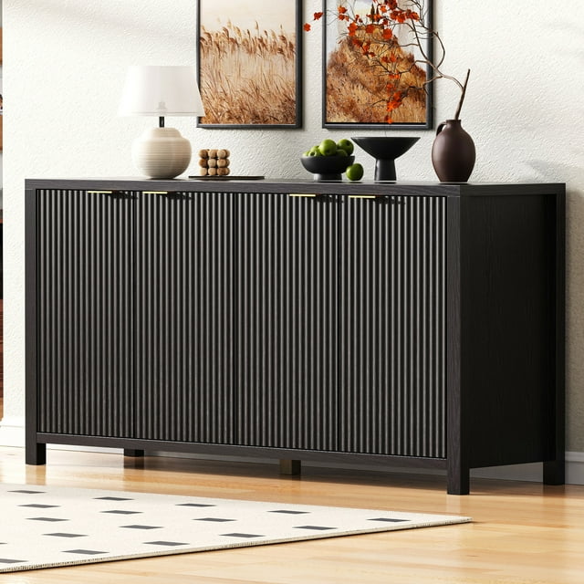 MODERNLUXE Buffet Bahut de 55 Pouces avec Rangement, Table Console de Style Ferme pour Café-Bar avec Tablettes Ajustables pour Cuisine, Entrée, Noir