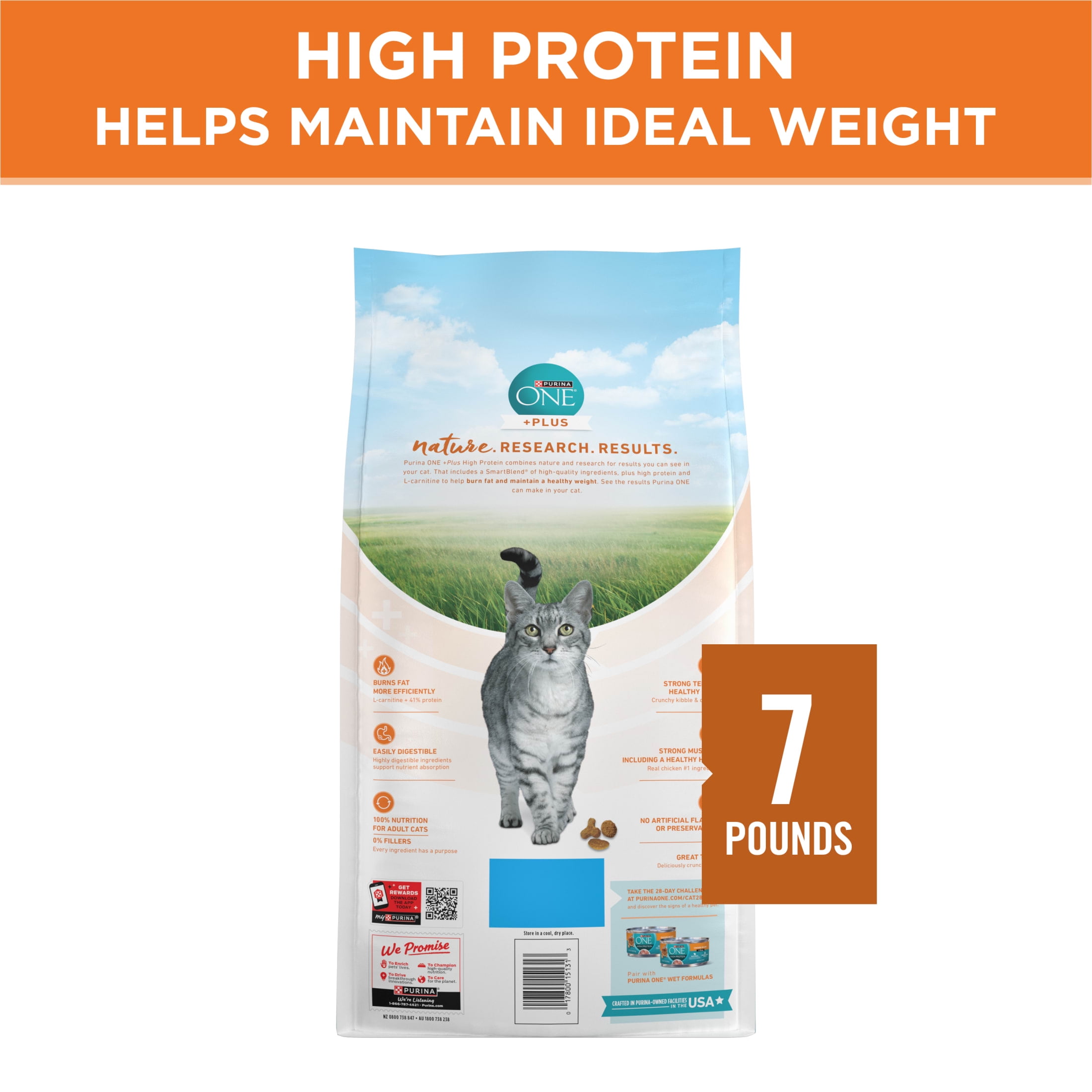 (2 pack) Purina ONE, Healthy Weight Plus Ideal Weight With Chicken Dry Cat Food High Protein, Weight Control Formula, 7 lb Bag