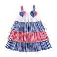 thumbnail image 6 of lnmuld Toddler Girls Independence Day Tiered Dress Red White Blue Gingham Flag Heart Embroidery Sleeveless Party Outfit Size:12-18 Months, 6 of 9