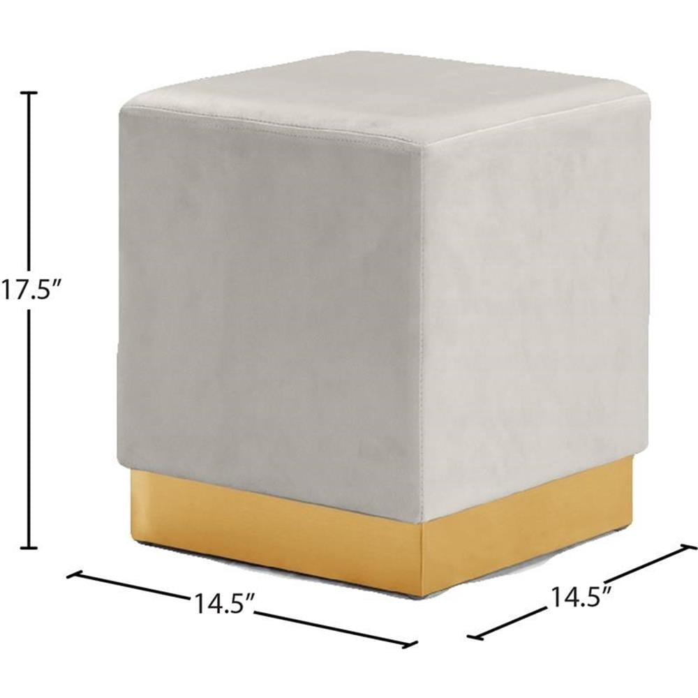 Pemberly Row Contemporary Velvet Ottoman / Stool in Cream Finish