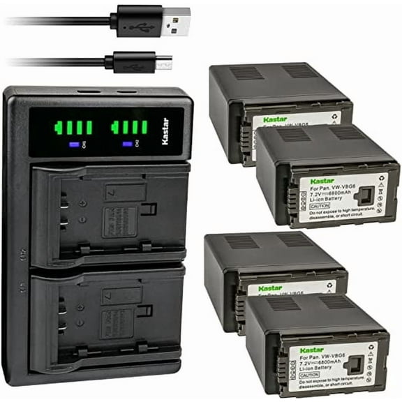 Kastar 4-Pack VW-VBG6 Battery and LTD2 USB Charger Replacement for Panasonic VW-VBG6GK, VW-VBG6GK VW-VBG6PPK, CGA-E625, AG-HMC73MC, AG-HMC80, AG-HMC83MC, AG-HMC150, AG-HMC151E, AG-HMC153MC Camera