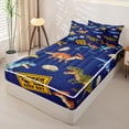 thumbnail image 2 of Homewish Wild Dino Zipper Queen Comforter Set with Fitted Sheet and 2 Pillowcases,Danger Area Keep Out Print Zipper Bedding Set,Navy,Navy Blue Reversible,4pcs, 2 of 8
