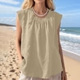 thumbnail image 2 of VBVC Women's Cotton-Linen Sleeveless Tank Top,Ladies Breathable Button Neck Blouse,Loose Fit Summer Pleated Shirt For Women,Khaki,S-3XL, 2 of 10